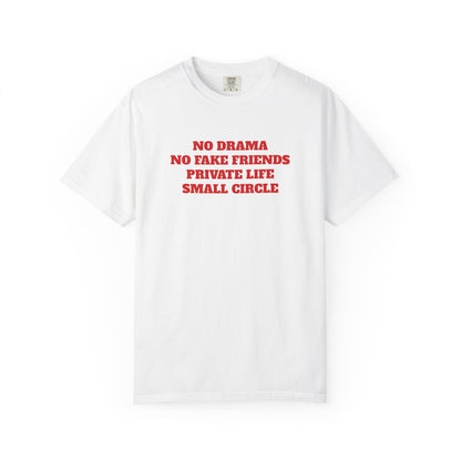 "No Drama No Fake Friends Private Life Small Circle" T-shirt