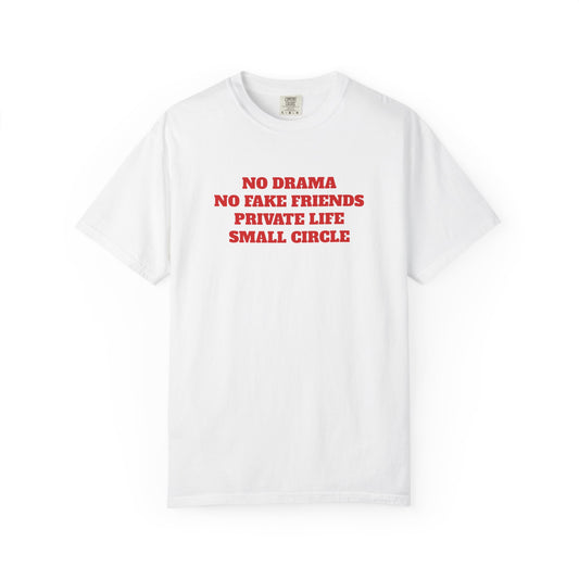 "No Drama No Fake Friends Private Life Small Circle" T-shirt