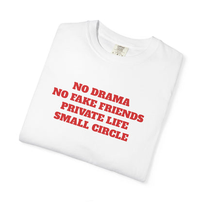 "No Drama No Fake Friends Private Life Small Circle" T-shirt